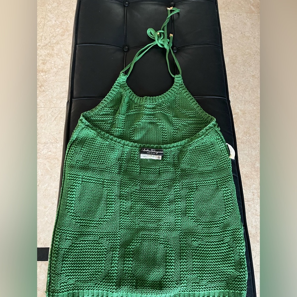 VINTAGE NEW SALVATORE FERRAGAMO LOGO Green TOP